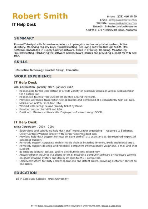 Need more examples of hobbies and interests which work well on help. IT Help Desk Resume Samples | QwikResume