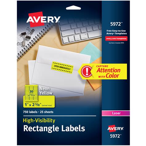 Avery 5972 1 X 2 58 High Visibility Neon Yellow Id Labels 750pack