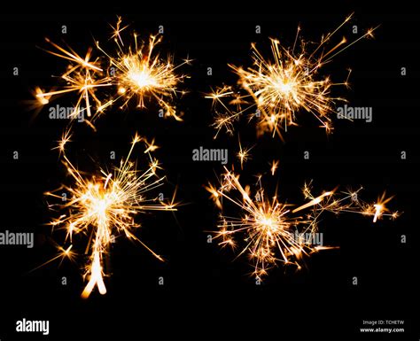 Sparkler Burn Set Isolated On Black Background With Clipping Path Stock