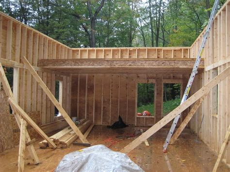 Attach floor joists about 14 in (36 cm) apart across the 4 initial logs that you installed previously, using notches to attach each one. Dave and Kim's 1 1/2 story 20x40 cabin pics | Loft floor ...