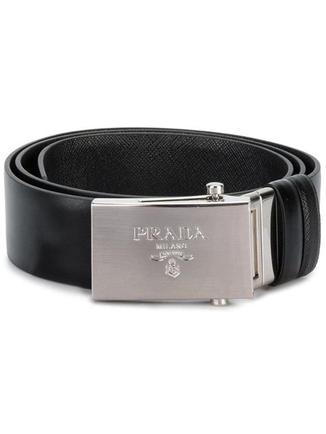 Prada Leather Logo Embossed Buckle Belt In Black For Men Lyst