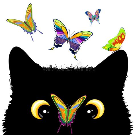 Cat With Butterfly On Nose Cute And Naughty Vector Character Stock
