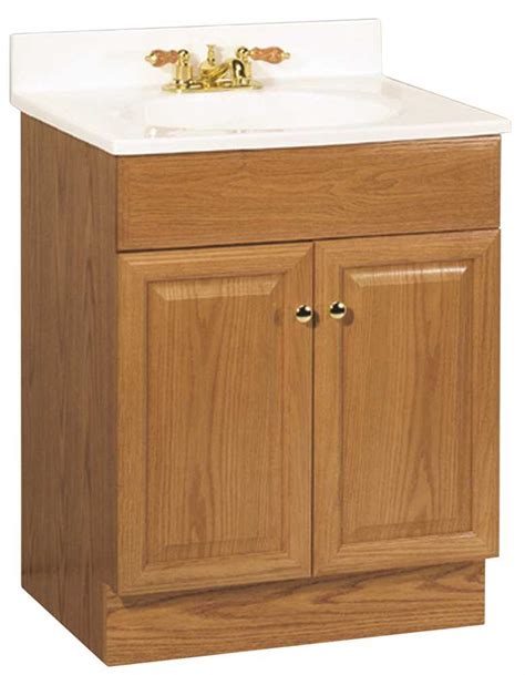 Oak Bathroom Vanity Cabinet With Two Doors And Top In Oak Wood