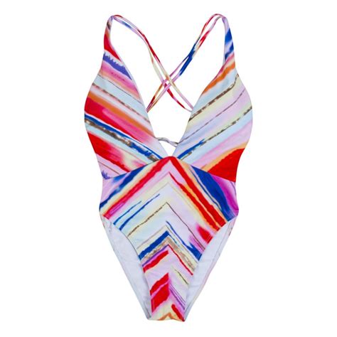 2018 New Sexy Women Swimsuit Colorful Stripe One Piece Swimsuit Swimwear Push Up Monokini