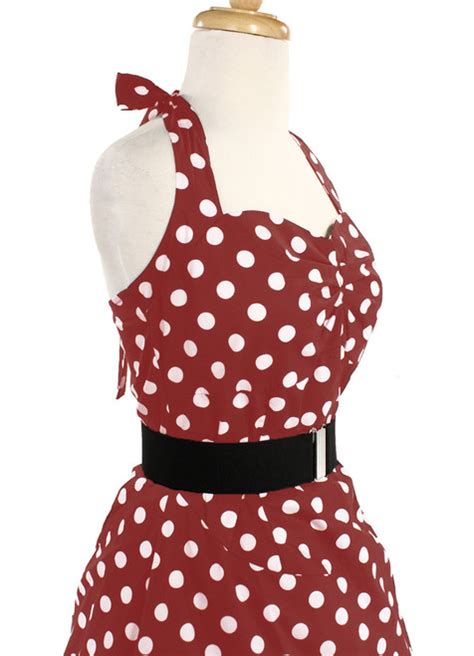 1950s retro rockabilly pin up red and white polka dot halter party dress