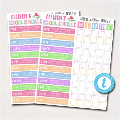 Home School Schedule Daily Weekly Subject Checklist Homework Etsy