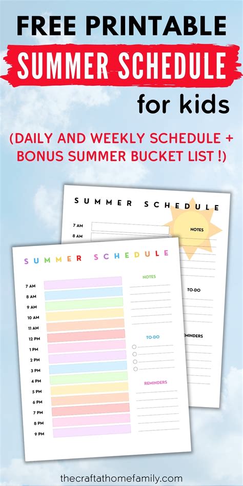 Free Printable Daily And Weekly Summer Schedule For Kids Bonus Summer