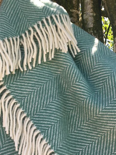 Green Herringbone Throw Wool Blanket Solway Blankets