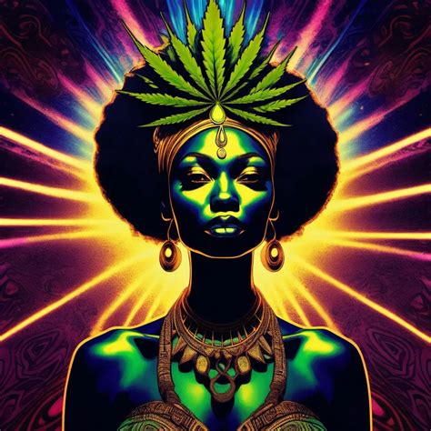 Vibrant Nubian Goddess Illuminated By Psychedelic Weed Blunt Muse Ai
