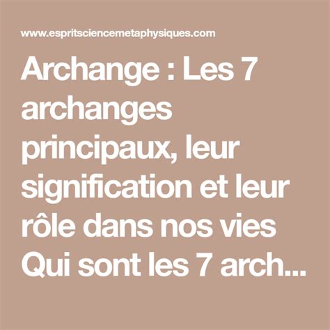 Archange Les archanges leur signification et leur rôle dans nos vies avec images