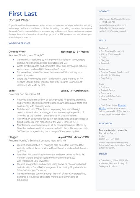 9 Content Writer Resume Examples For 2024 Resume Worded