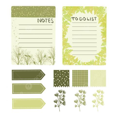 Sticker Set Note Paper For Journaling And Scrapbook Green Tone Sticker