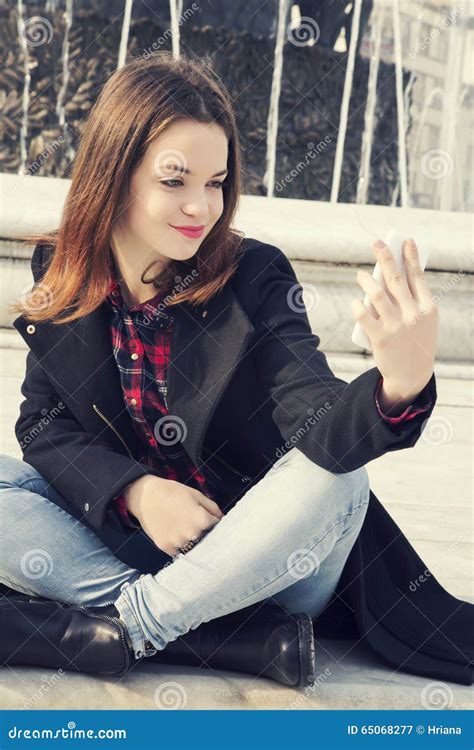 Beautiful Girl Taking Selfie In Urban City Stock Image Image Of Outdoors Face 65068277