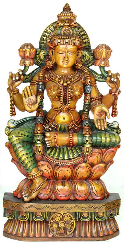 four armed goddess lakshmi seated on lotus throne exotic india art