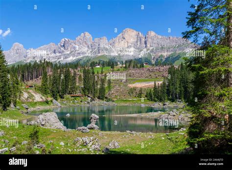 The Lake Carezza Is A Small Alpine Lake Of The Dolomites Of The South