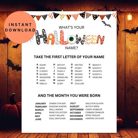 What S Your Halloween Name Game Halloween Party Activity Halloween