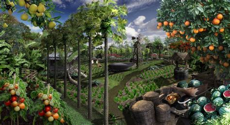 Beautiful Rendering Of An Edenic Garden With Fruits And Vegetables