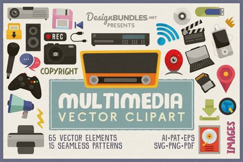 Multimedia Vector Clipart and Seamless Pattern