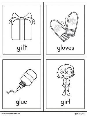 List of words containing several occurences of the letter g that can be used in any word game. Letter G Words and Pictures Printable Cards: Gift, Gloves ...