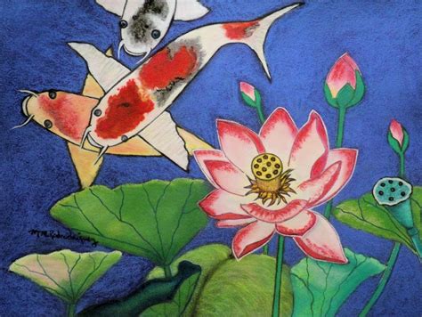 Original Art Lotus With Koi Soft Pastels Inspired By 2 Paintings