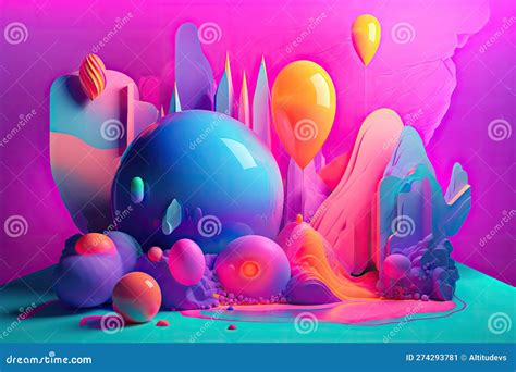 Vibrant Color Palette With Pastel And Neons Gradients And Shapes Stock