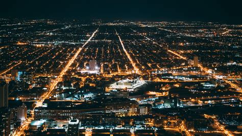 Wallpaper Night City City Lights Aerial View Overview