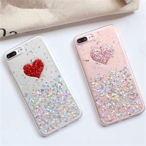 fashion 3d diy bling glitter powder love heart phone cases for iphone 7 6 6s plus case soft tpu