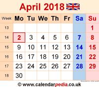 Practical, versatile and customizable april 2021 calendar templates. Calendar April 2018 (UK) with Excel, Word and PDF templates