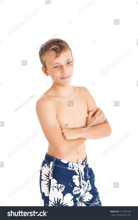 Portrait Cute European Teen Boys Wearing Stock Photo