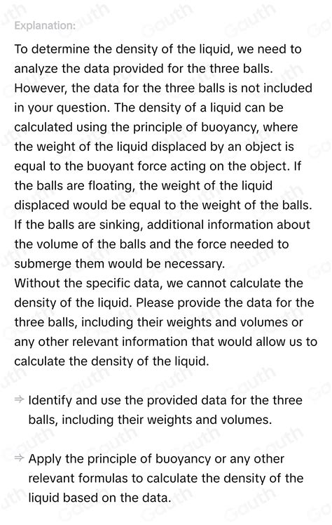 Solved 4 Three Balls Were Measured And Placed In A Liquid Based On The Following Data What