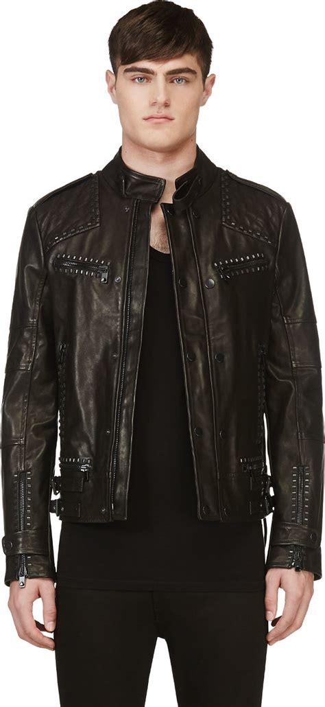 Diesel Black Gold Black Studded Leather Jacket In Black For Men Lyst
