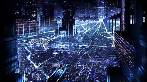 Anime Original Sci Fi City Night Building Wallpaper Город Места