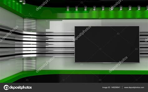 Aufgrund des unterschiedlichen monitor und lichteffekts kann die tatsächliche farbe. Fernsehstudio. grünes Atelier. Hintergrund für TV-Shows ...