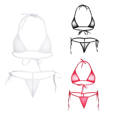 Women Lingerie Set Sexy See Through Sheer Mesh Underwear Set Halter Neck Bikini Bra Tops With