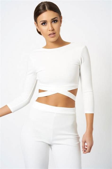 Womens Long Sleeve Cropped Top By Club L London White Topshop Outfit Classic Style
