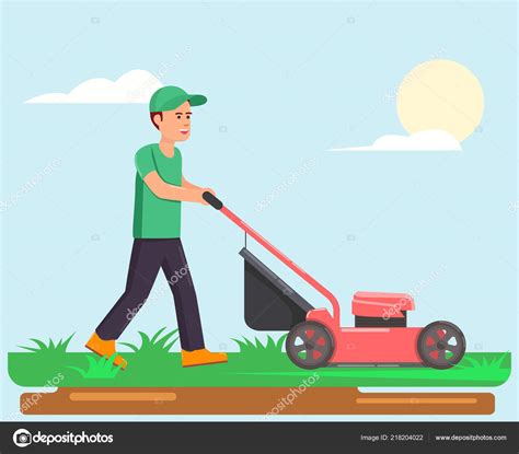 Man Lawn Mower Cartoon Stock Vector Image By Eduardrobert 218204022