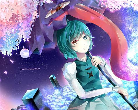 Teal Haired Female Anime Character With Umbrella Graphics Hd Wallpaper