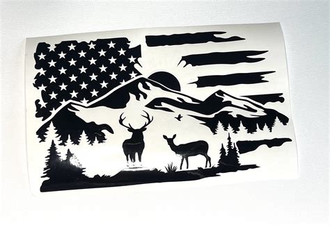 Deer Flag Vinyl Decal American Flag Decal Etsy