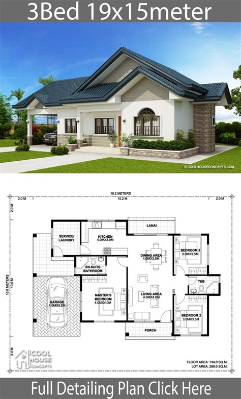 Home Design Plan 19x15m With 3 Bedrooms Home Planssearch Modern Bungalow House Beautiful