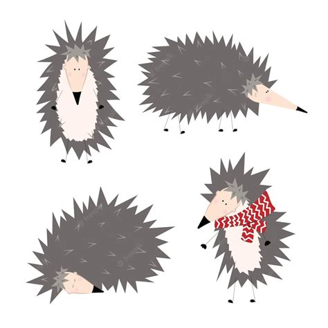 Premium Vector Set Of Funny Cute Hedgehogs In Different Poses With
