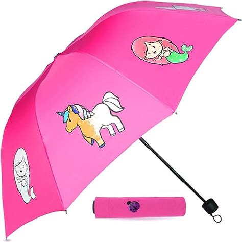 Pink Color Changing Compact Kids Umbrella For Girls This Totes