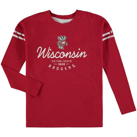 under armour wisconsin badgers girls youth red charged cotton sleeve stripe performance long