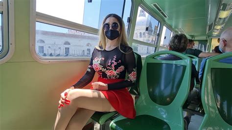 K Granate Styling Venetian Public Transport On Canale Grande Vaporetto Stockings Miniskirt