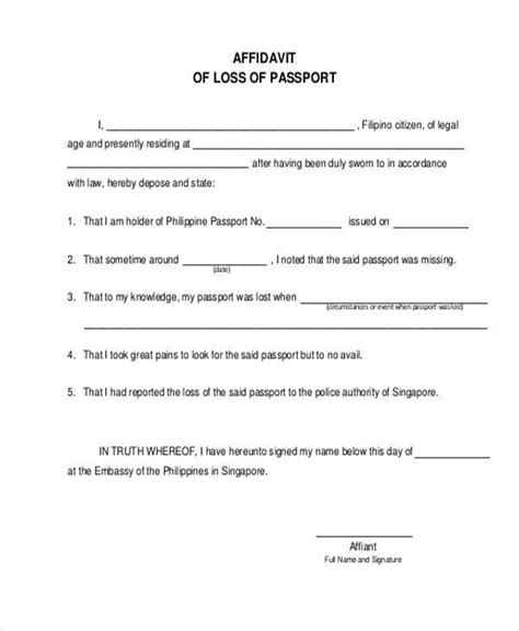 Affidavit Of Lost Passport Template