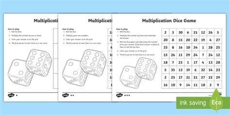 Multiplication Dice Bingo Game For Elementary Students Twinkl