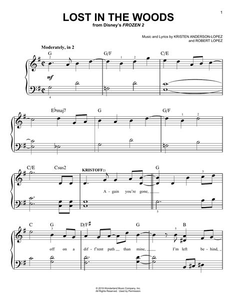 Lost In The Woods From Disneys Frozen 2 Easy Piano Sheet Music