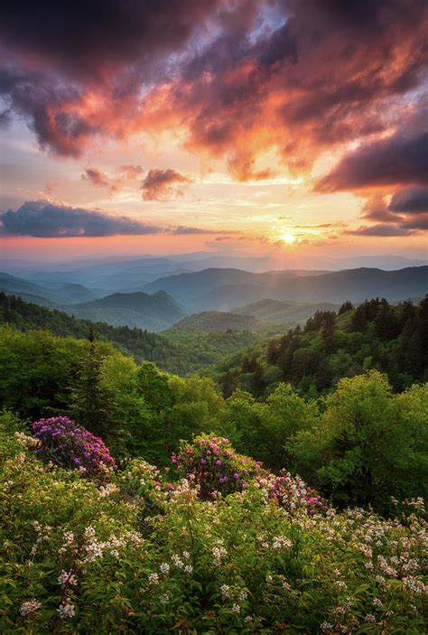 North Carolina Great Smoky Mountains Sunset Landscape Cherokee Nc