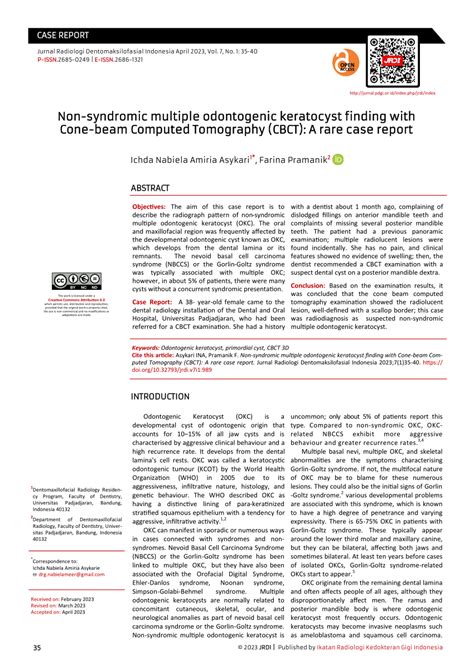 Pdf Non Syndromic Multiple Odontogenic Keratocyst Finding With Cone