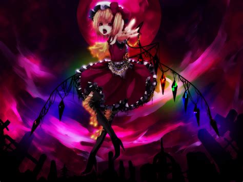 Blonde Hair Dress Flandre Scarlet Moon Short Hair Touhou Vampire Wings