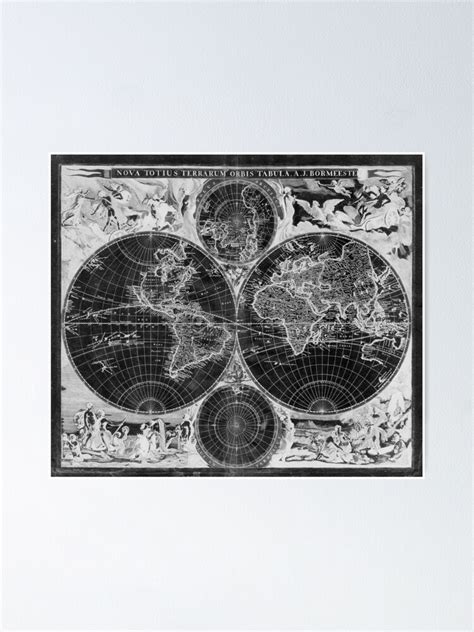 Black And White World Map 1685 Inverse Poster By Bravuramedia